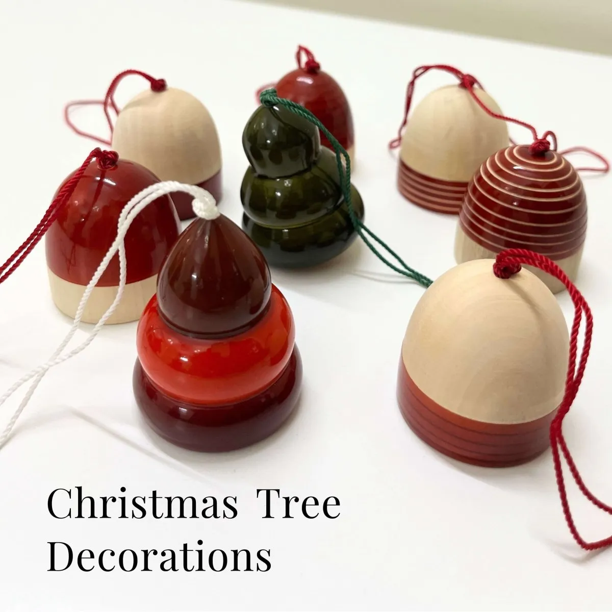 Handmade All Natural Wooden Christmas Bell Ornaments(Set of 8)