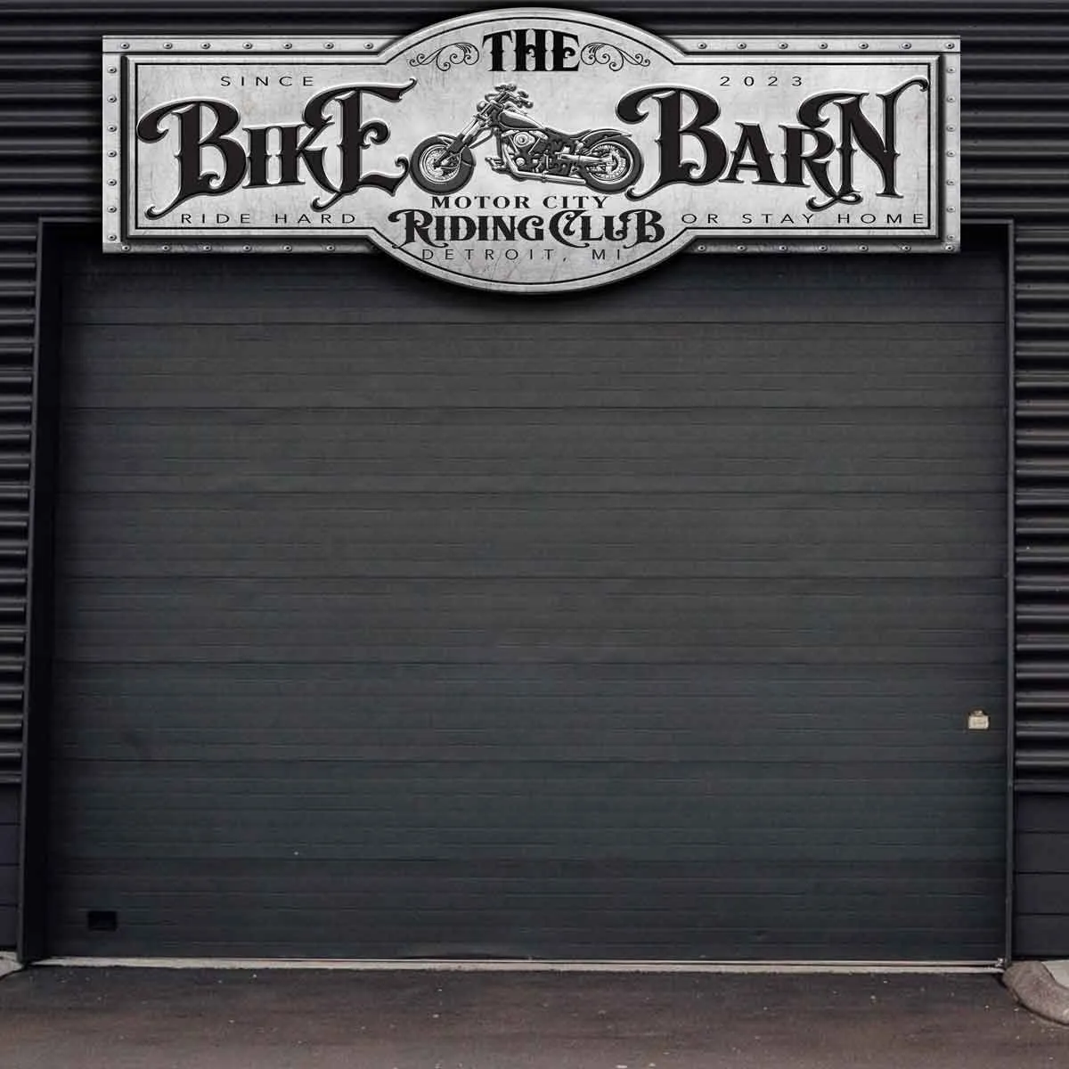 Industrial Style Large Motorcycle Decor and Metal Barn Sign