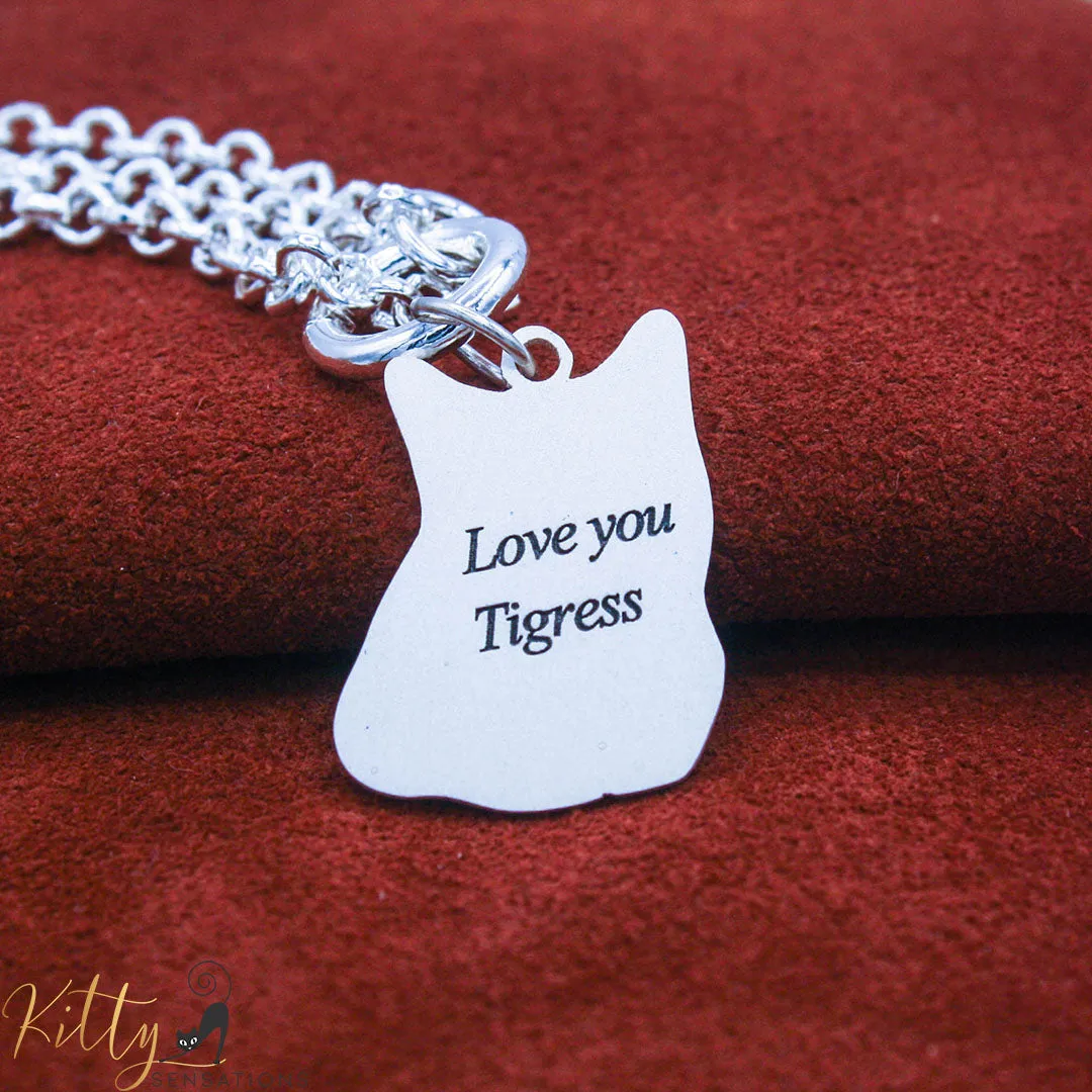 KittySensations Custom Cat Charm Bracelet with Personal Engraving in Solid 925 Sterling Silver