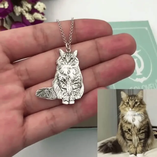 KittySensations Custom Cat Necklace with Personal Engraving in Solid 925 Sterling Silver