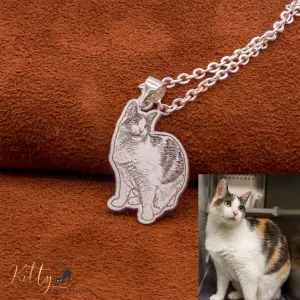 KittySensations Custom Cat Necklace with Personal Engraving in Solid 925 Sterling Silver