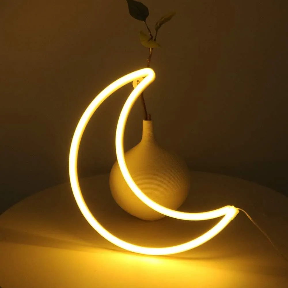 LED Pink Moon Neon Light, Cute Neon Moon Sign,Christmas Room Decor Battery or USB Powered 5V Art LED Decorative Lights Night Lights Indoor for Home, Bedroom, Office,Dorm,Party (Pink Moon)