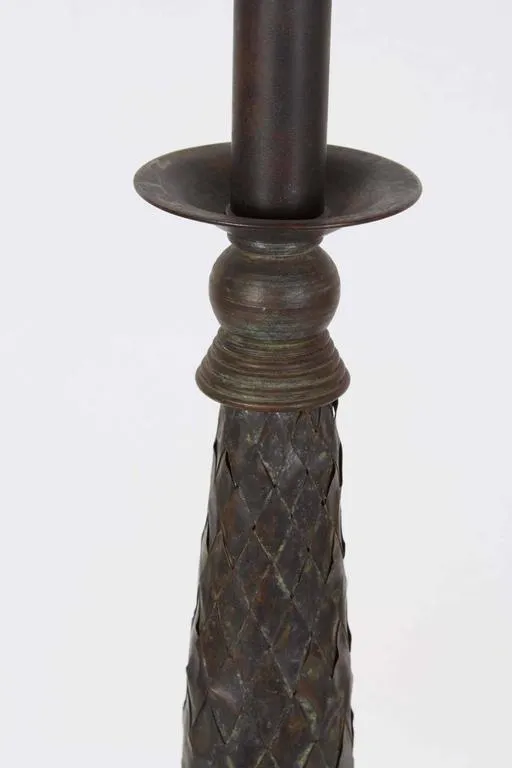 Maitland-Smith Woven Copper Candlestick Lamps, Pair