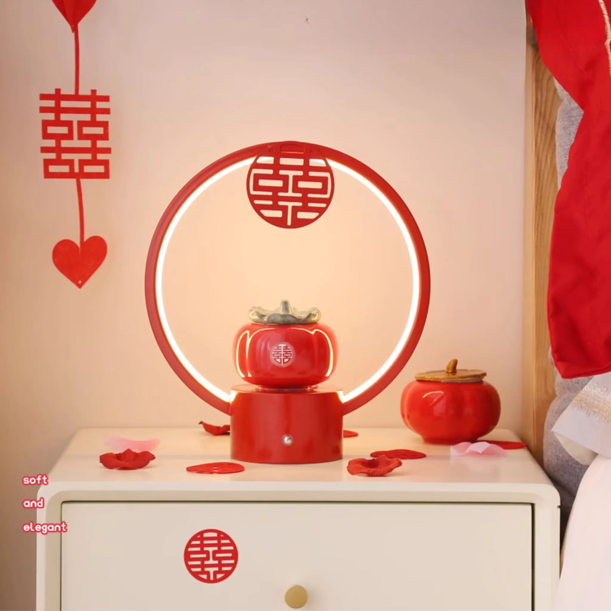 Mandarin Orange Double Happiness LED Bedside Lamp