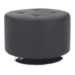 Mason Round Swivel 26 inch Contemporary Ottoman in Chrome Metal and Black Faux Leather by LumiSource