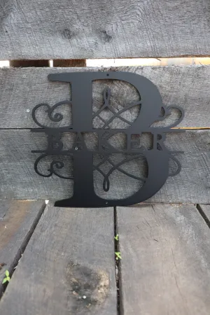 Metal Split Monogram Wall Art - Custom Last Name Initial Sign