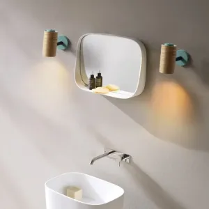 Minimalist Wood Wall Sconce Light for Bathroom - Cylindrical Design with 1 Light and Yellow/Blue/Green Colors