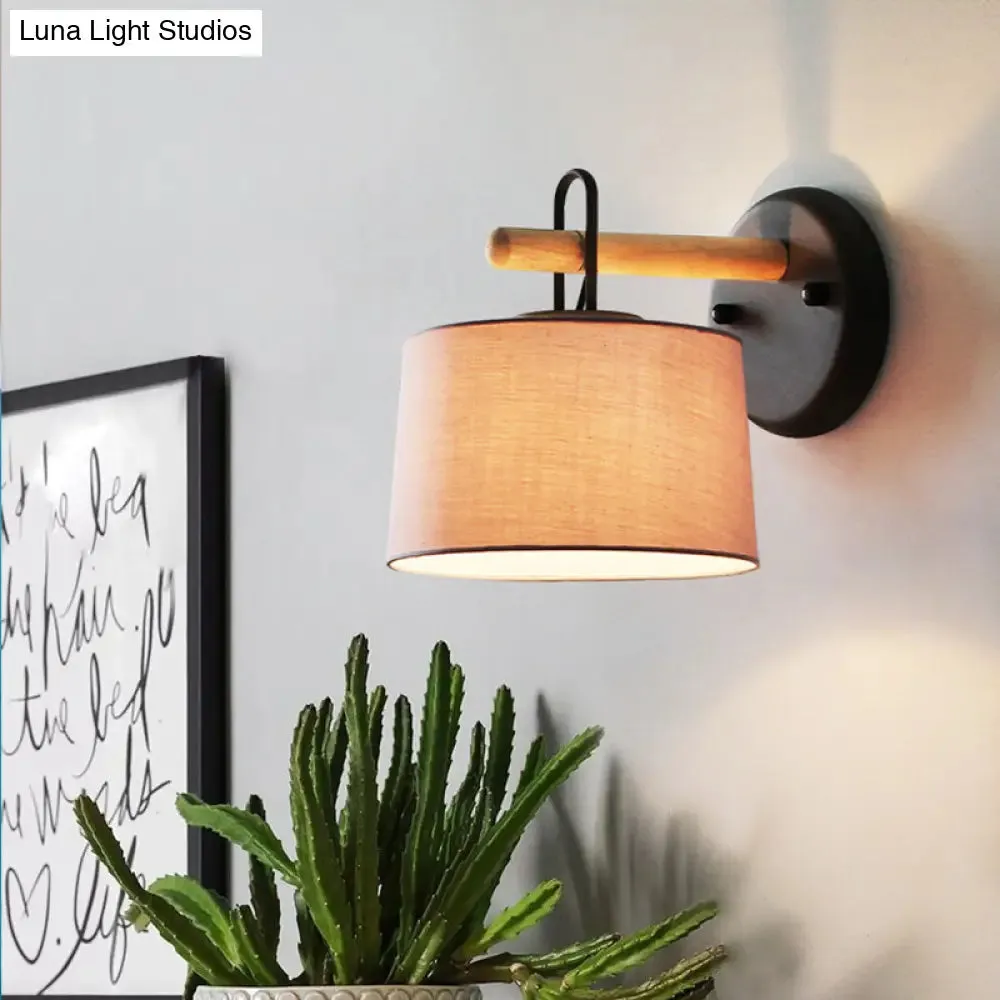 Modern Grey Drum Shade Wall Lamp with Fabric Shade - Bedroom Lighting Fixture