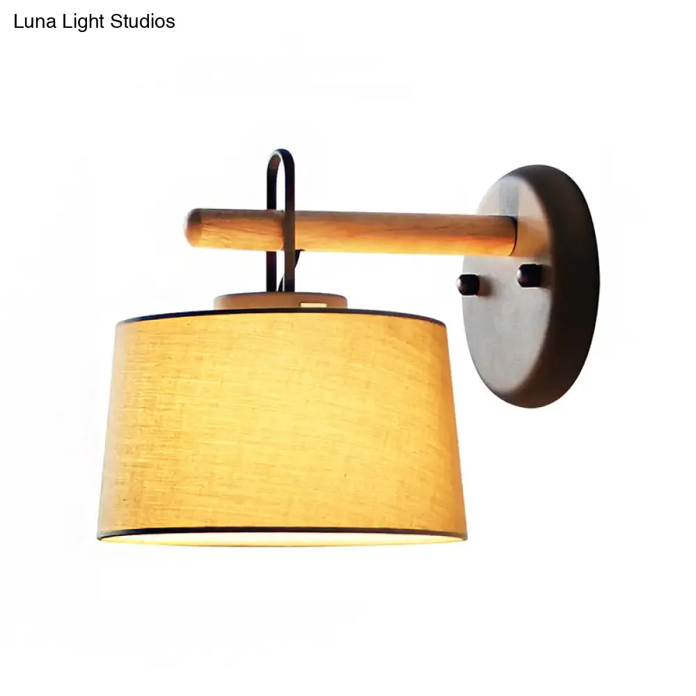 Modern Grey Drum Shade Wall Lamp with Fabric Shade - Bedroom Lighting Fixture