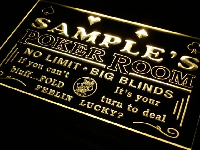 pd Name  Custom Poker Casino Room  Bar Neon Light Signs with On/Off Switch 7 Colors 4 Sizes