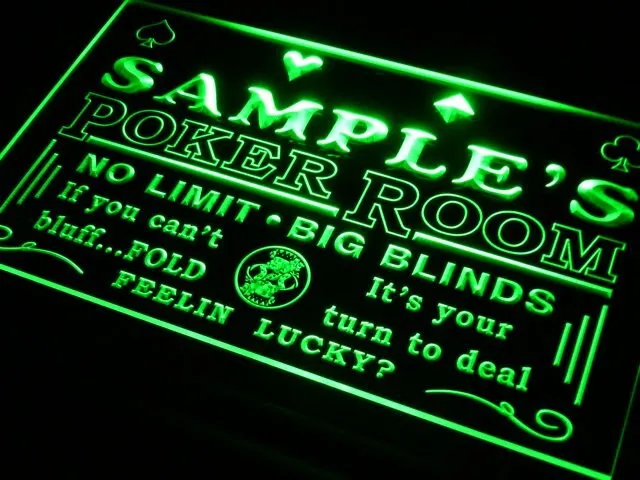 pd Name  Custom Poker Casino Room  Bar Neon Light Signs with On/Off Switch 7 Colors 4 Sizes