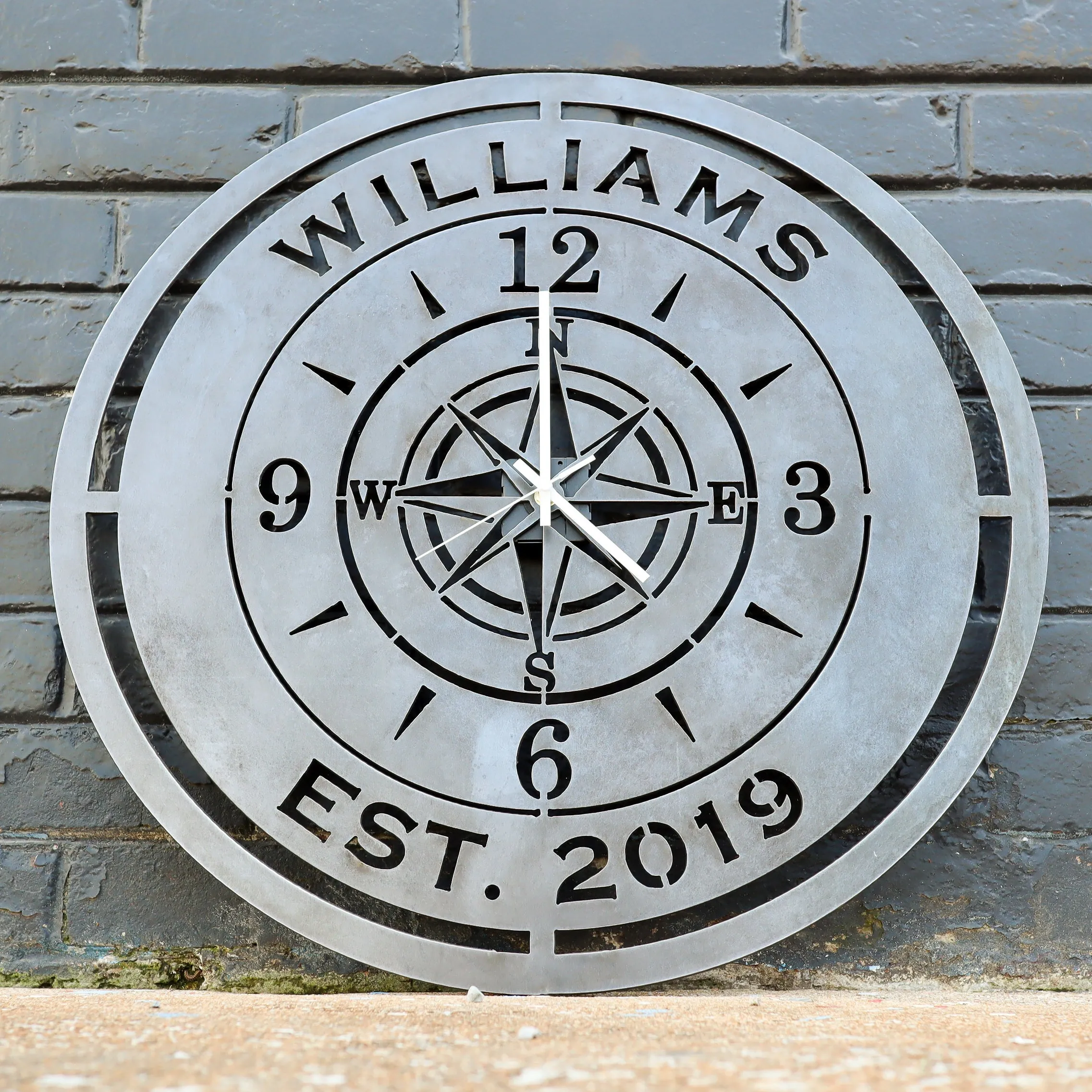 Personalized Compass Wedding Metal Clock - Rustic Nautical Home Decor, 24" Diameter Established Date Wall Art, Wedding Signs