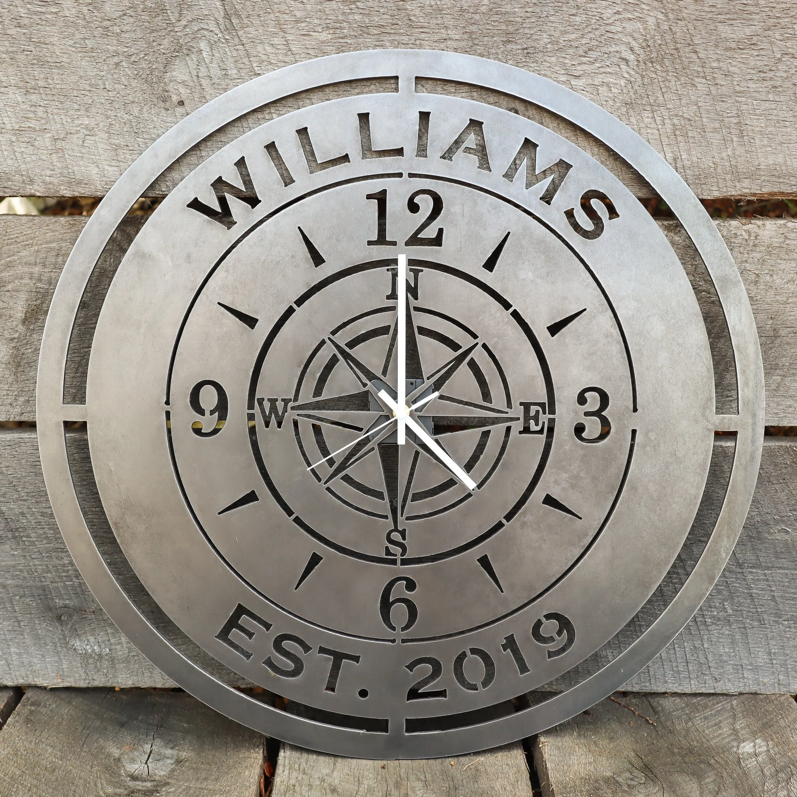 Personalized Compass Wedding Metal Clock - Rustic Nautical Home Decor, 24" Diameter Established Date Wall Art, Wedding Signs