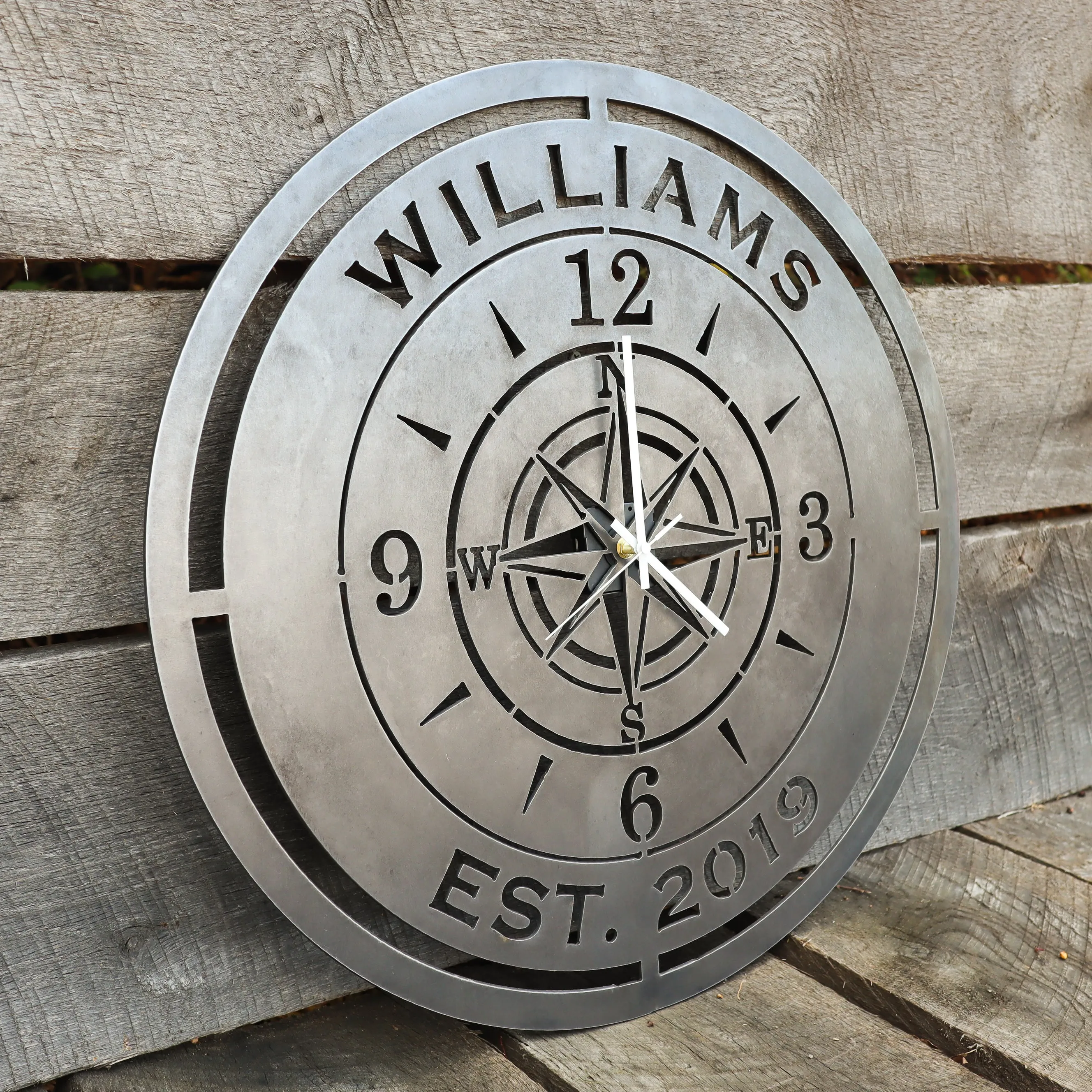 Personalized Compass Wedding Metal Clock - Rustic Nautical Home Decor, 24" Diameter Established Date Wall Art, Wedding Signs