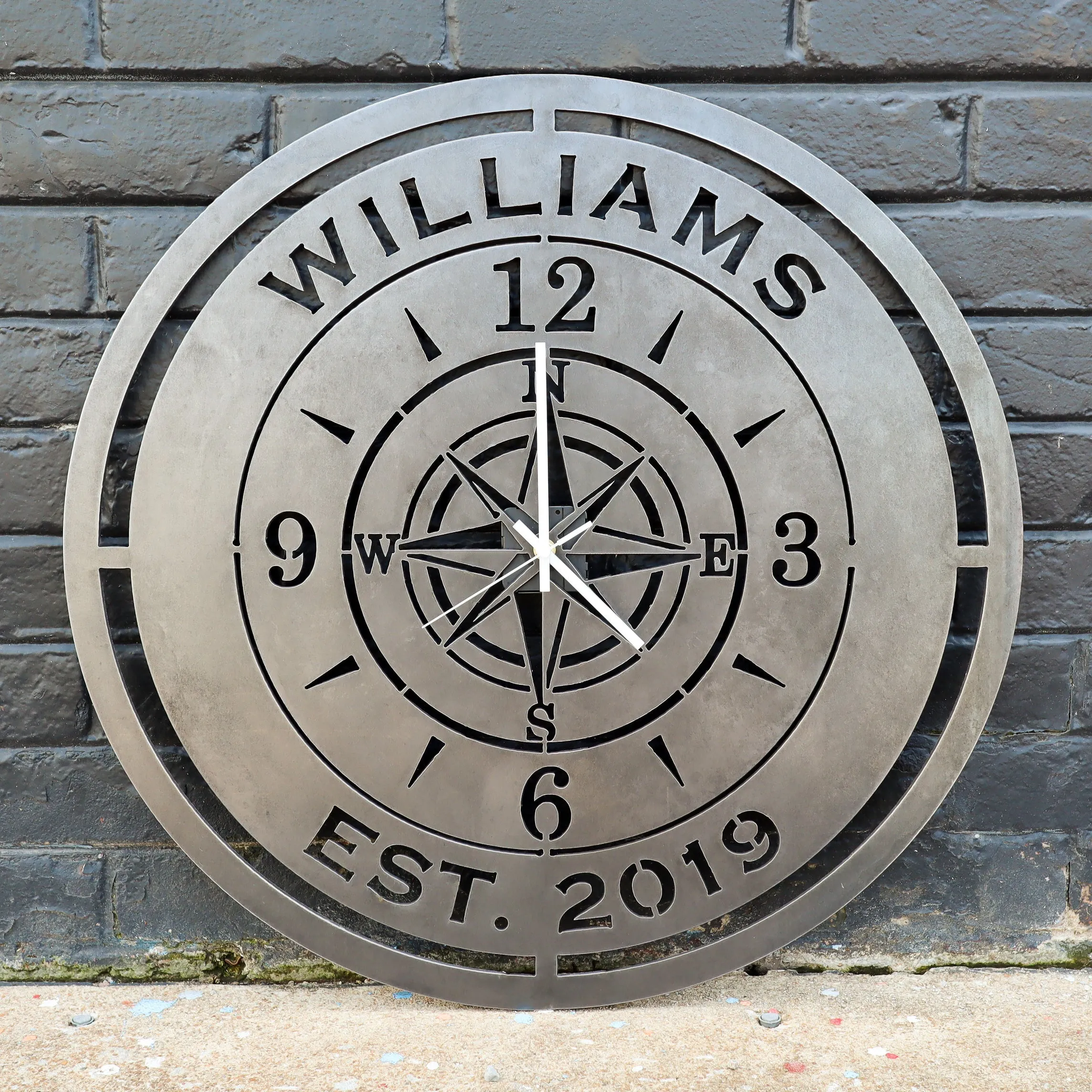 Personalized Compass Wedding Metal Clock - Rustic Nautical Home Decor, 24" Diameter Established Date Wall Art, Wedding Signs