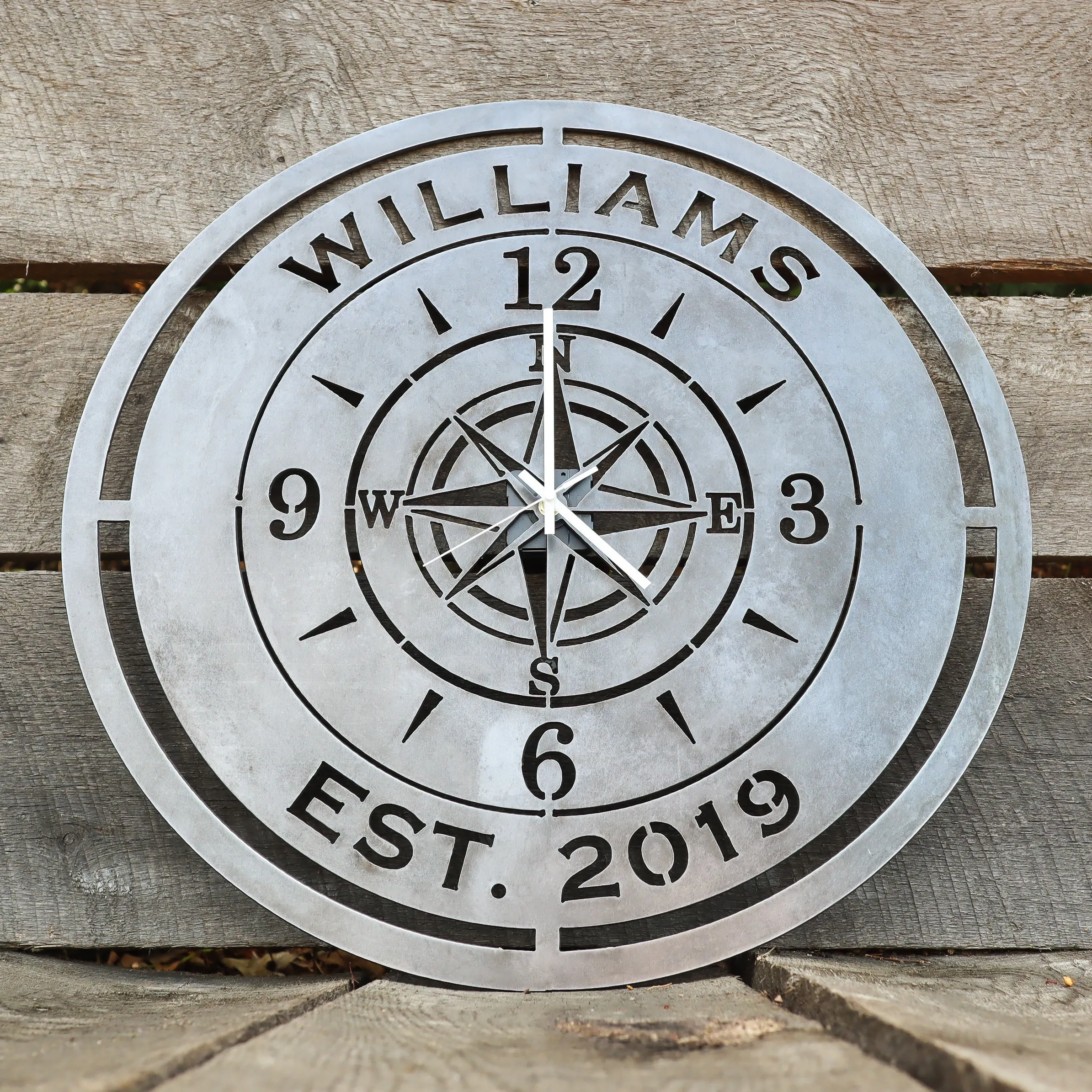 Personalized Compass Wedding Metal Clock - Rustic Nautical Home Decor, 24" Diameter Established Date Wall Art, Wedding Signs