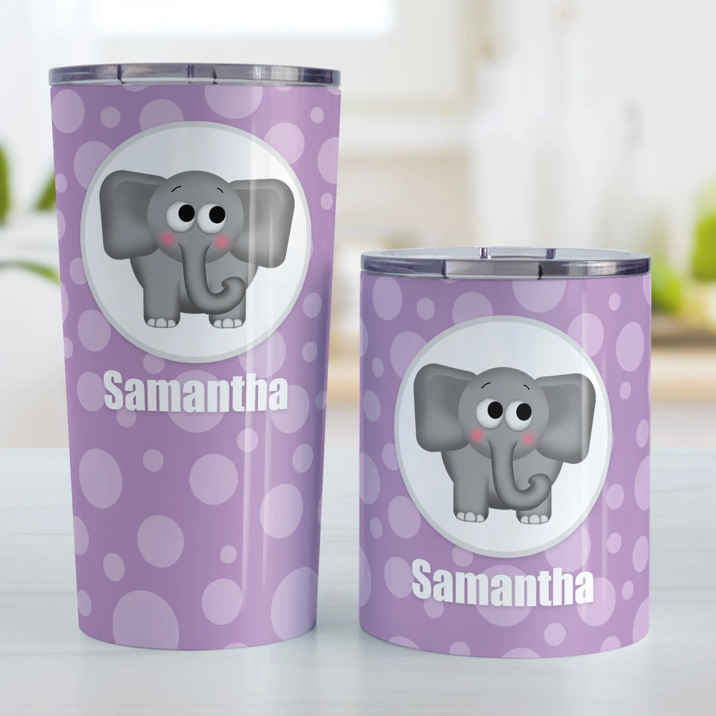 Personalized Cute Elephant Bubbly Purple Tumbler Cup