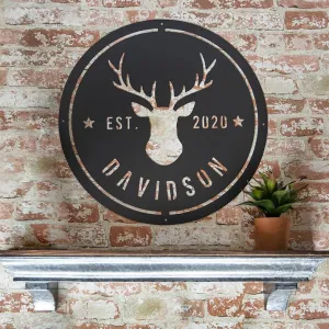 Personalized Family Name Metal Sign with Antlers