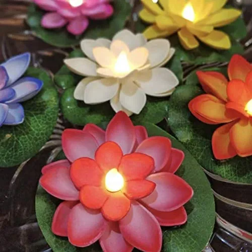 Premium LED Flowers Lotus Lights, Indoor/Outdoor, Fairy Light for Diwali Christmas/Patio/Garden/Party Decorations, Floating Candle Set (Lotus LED, Set of 6)