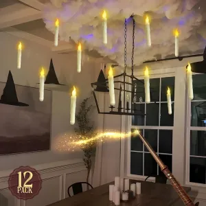 Quntis Halloween Decorations - Floating Candles with Wand - 12 Pcs Magic Flickering Warm Light Flameless Floating LED Candle Decor