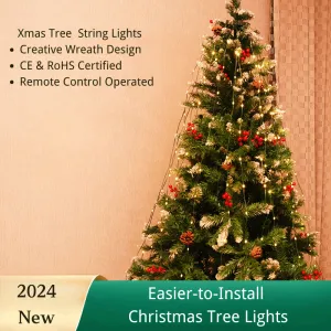 Quntis USB LED Ring Xmas Tree Topper Lights – Dark Green Wire, Multi-Color Hanging String Lights for Festive Holiday Tree Decoration