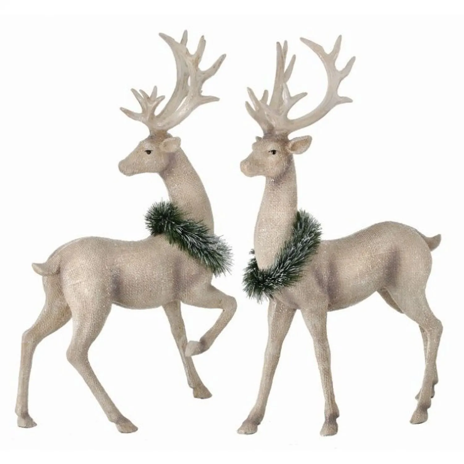 Regency 18" Resin Burlap Finish Frosted Deer With Wreath, Set Of 2, Assortment