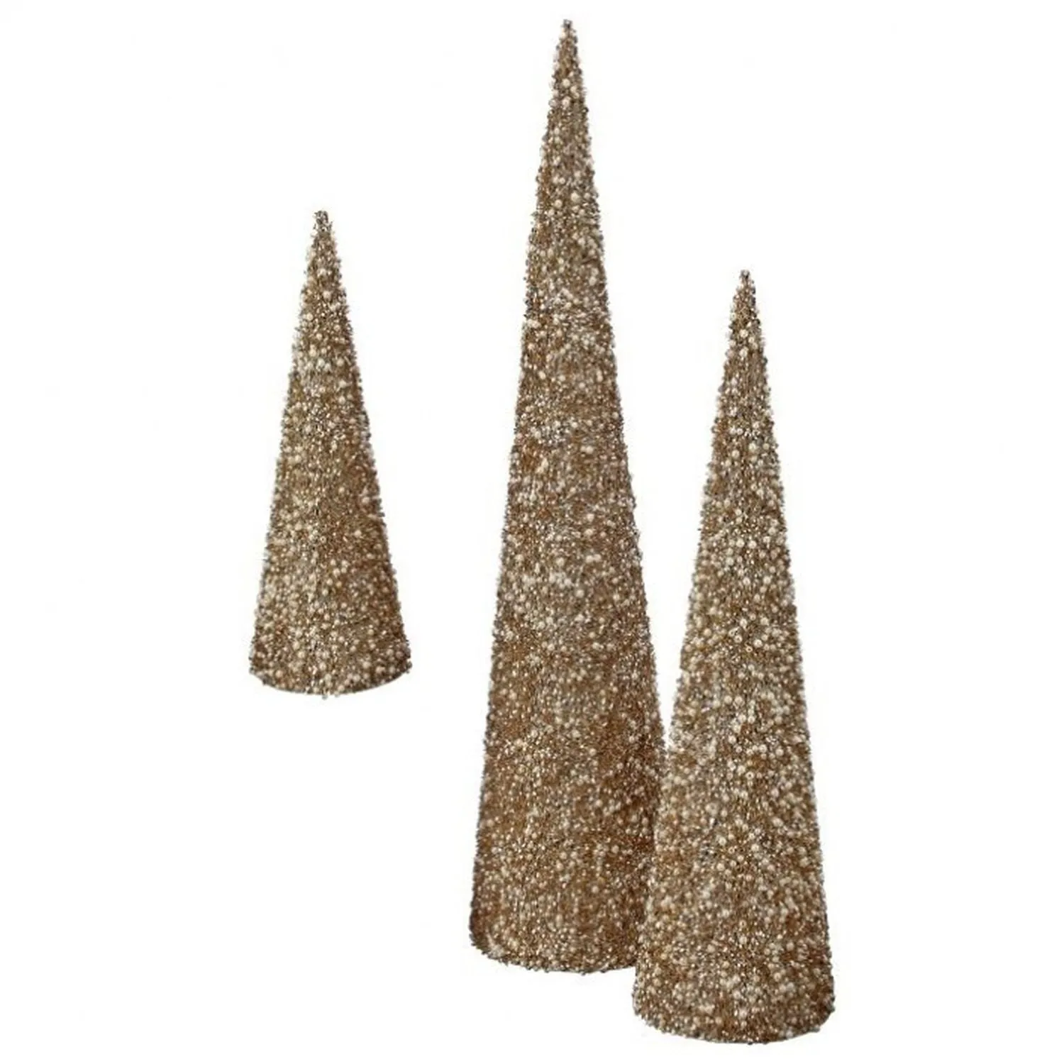 Regency International 12/18/24" Glitter Cone Tree, Set of 3 Champagne Gold