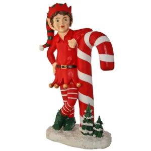 Regency International 36" Resin Outdoor Elf Leaning on Candy Cane