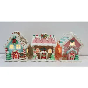 Regency International 5" LED Battery Timer Pastel Gingerbread House, S/3 Asst.