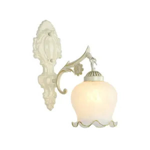 Rustic Ruffle Glass Wall Light for Living Room with Bud Shade and White Finish