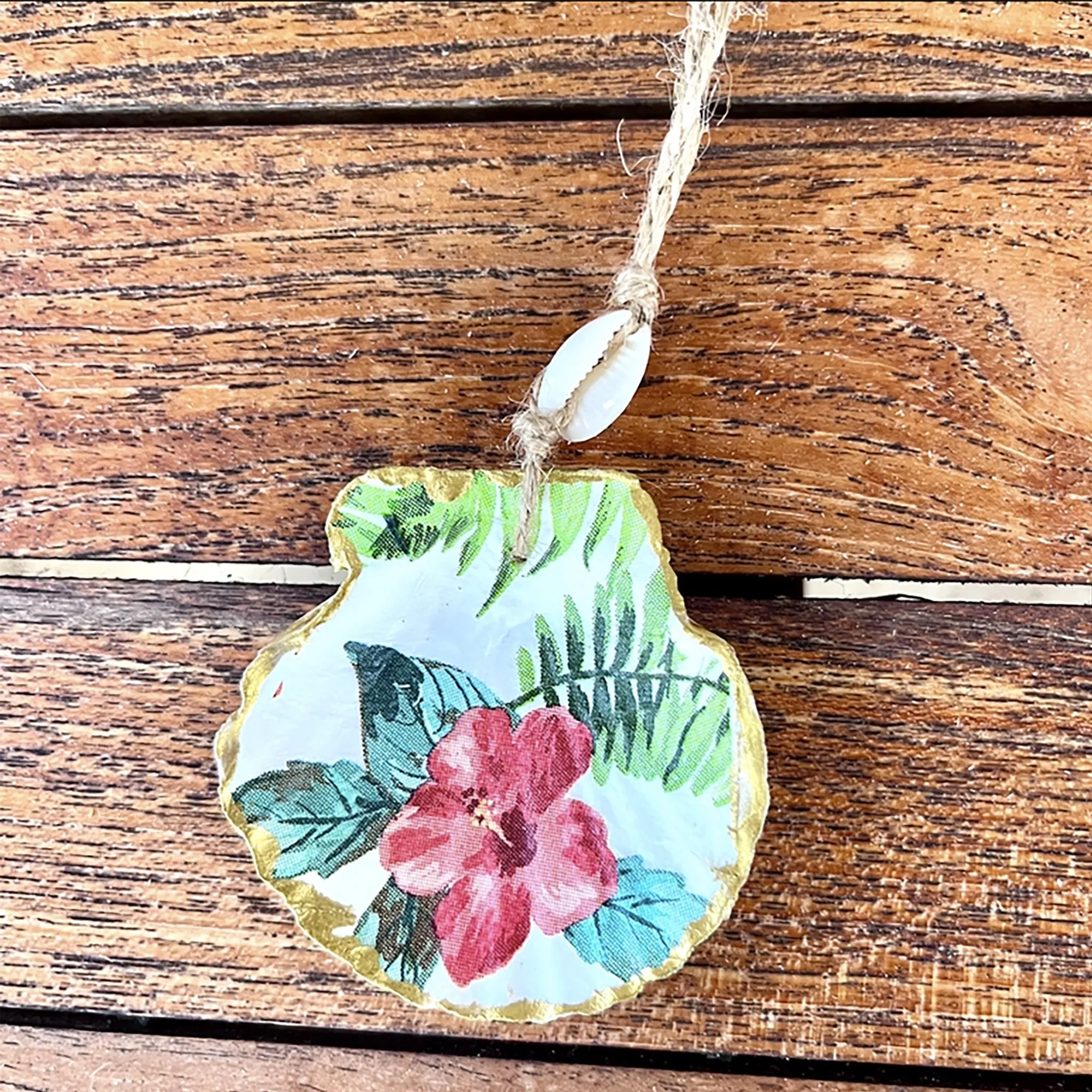 Seashell Hibiscus Tropical Christmas Ornament