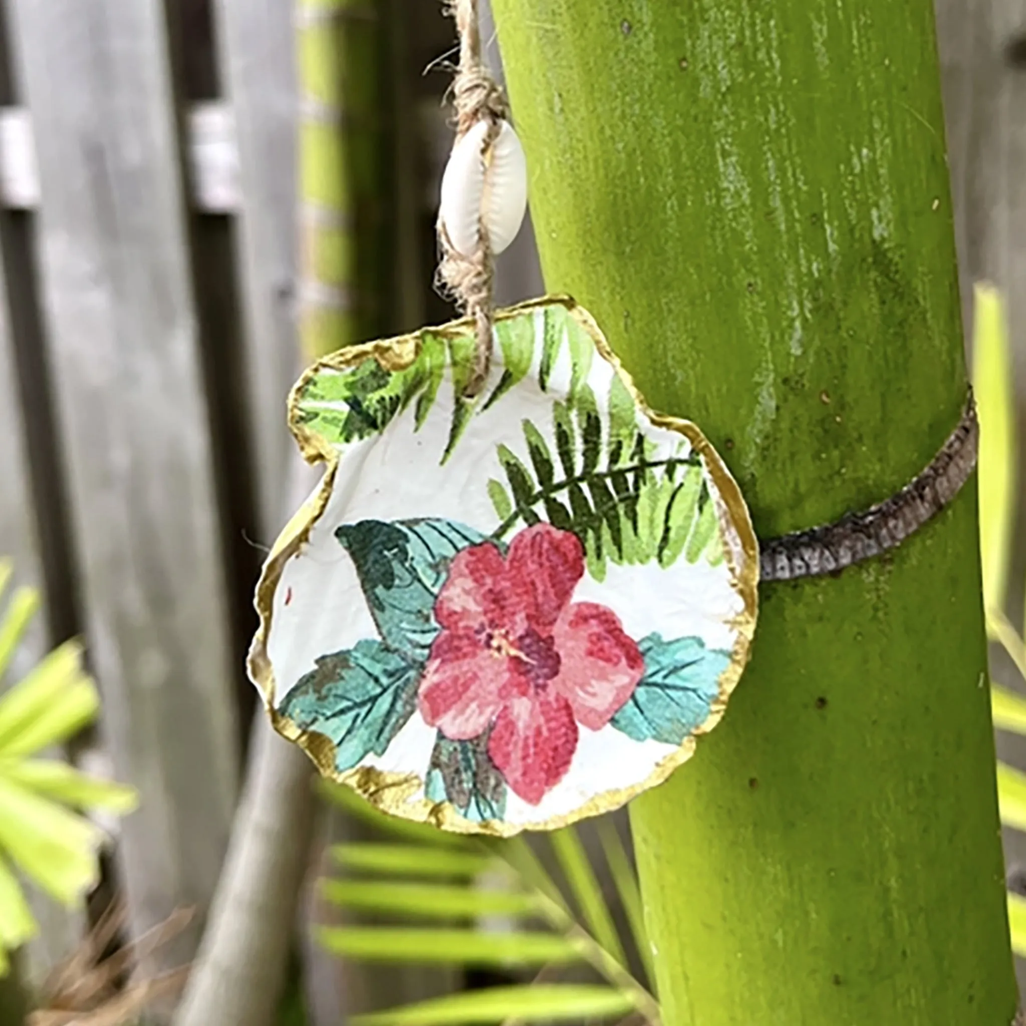 Seashell Hibiscus Tropical Christmas Ornament