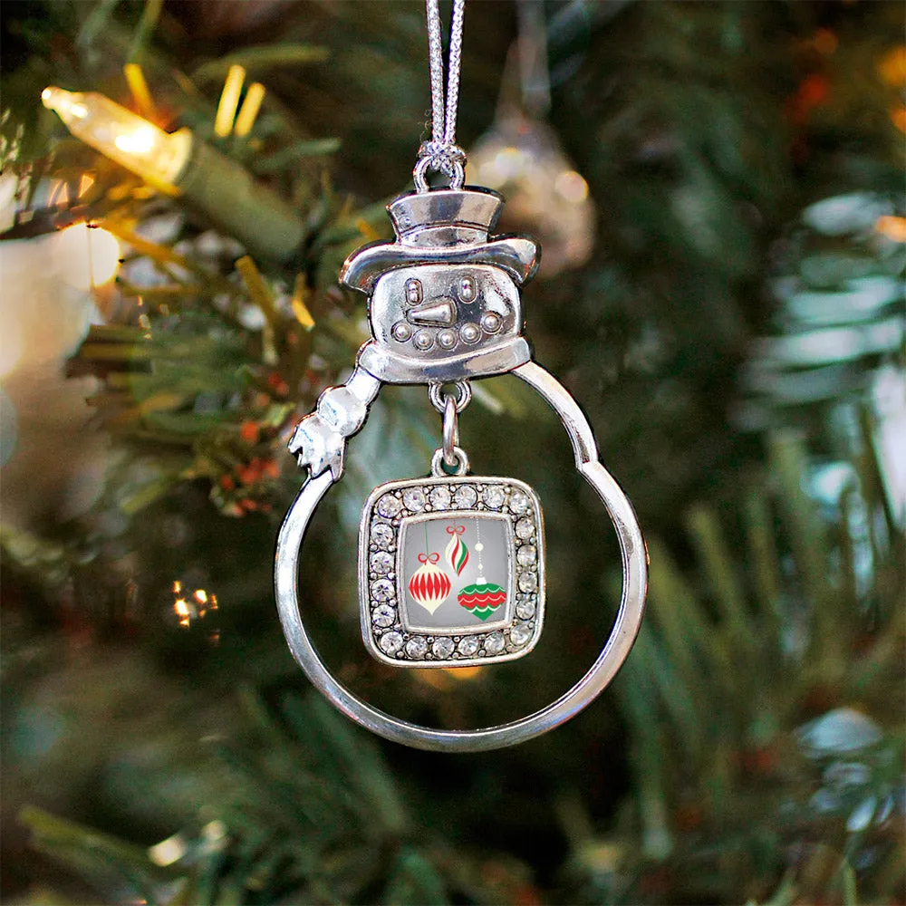 Silver Holiday Ornaments Square Charm Snowman Ornament