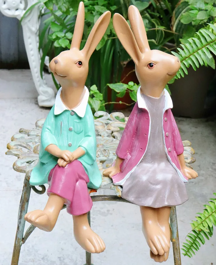 Sitting Rabbit Lovers Statue for Garden, Beautiful Garden Courtyard Ornaments, Villa Outdoor Decor Gardening Ideas, Unique Modern Garden Sculptures