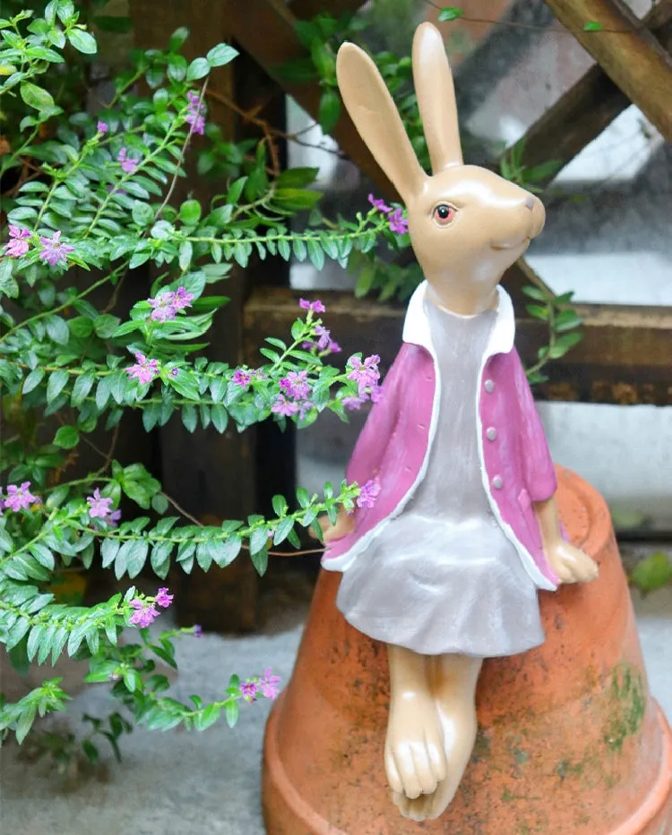 Sitting Rabbit Lovers Statue for Garden, Beautiful Garden Courtyard Ornaments, Villa Outdoor Decor Gardening Ideas, Unique Modern Garden Sculptures