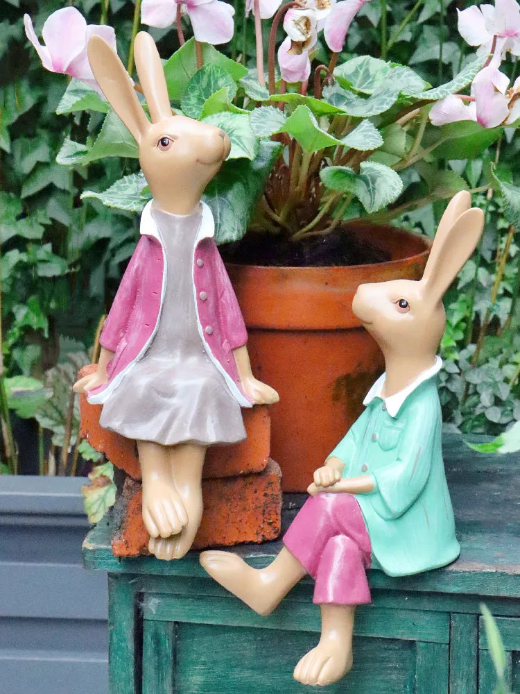 Sitting Rabbit Lovers Statue for Garden, Beautiful Garden Courtyard Ornaments, Villa Outdoor Decor Gardening Ideas, Unique Modern Garden Sculptures