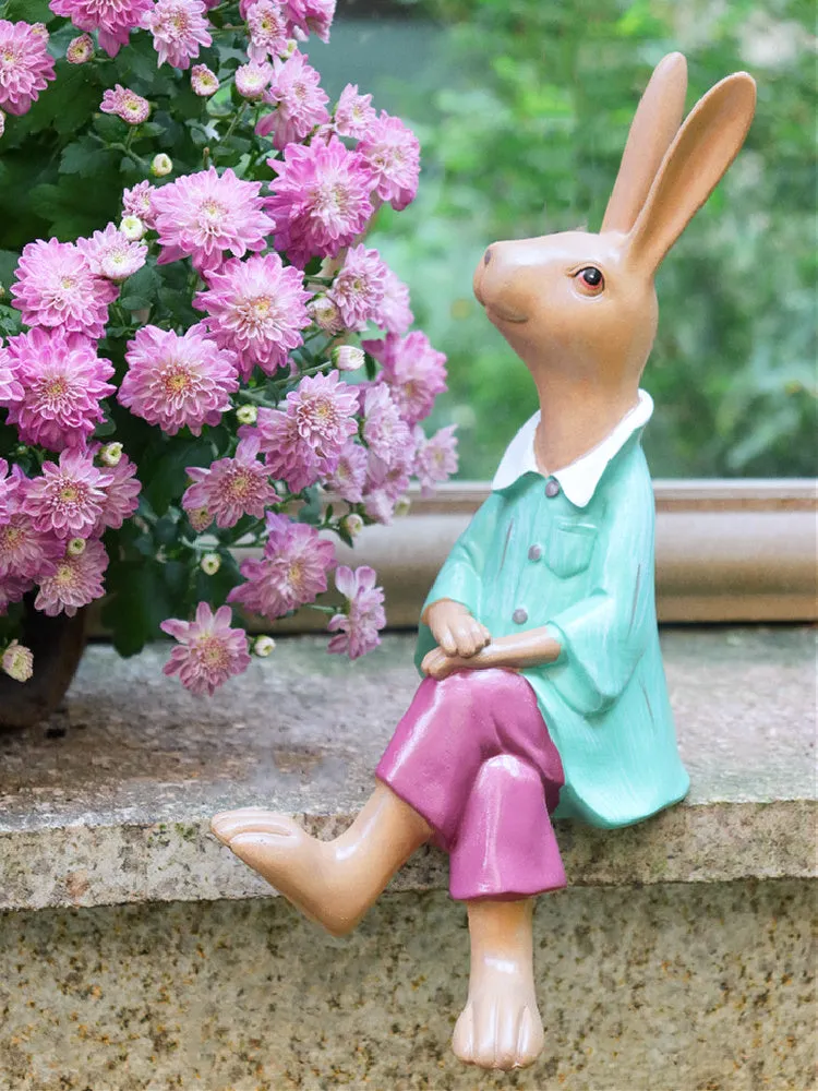 Sitting Rabbit Lovers Statue for Garden, Beautiful Garden Courtyard Ornaments, Villa Outdoor Decor Gardening Ideas, Unique Modern Garden Sculptures