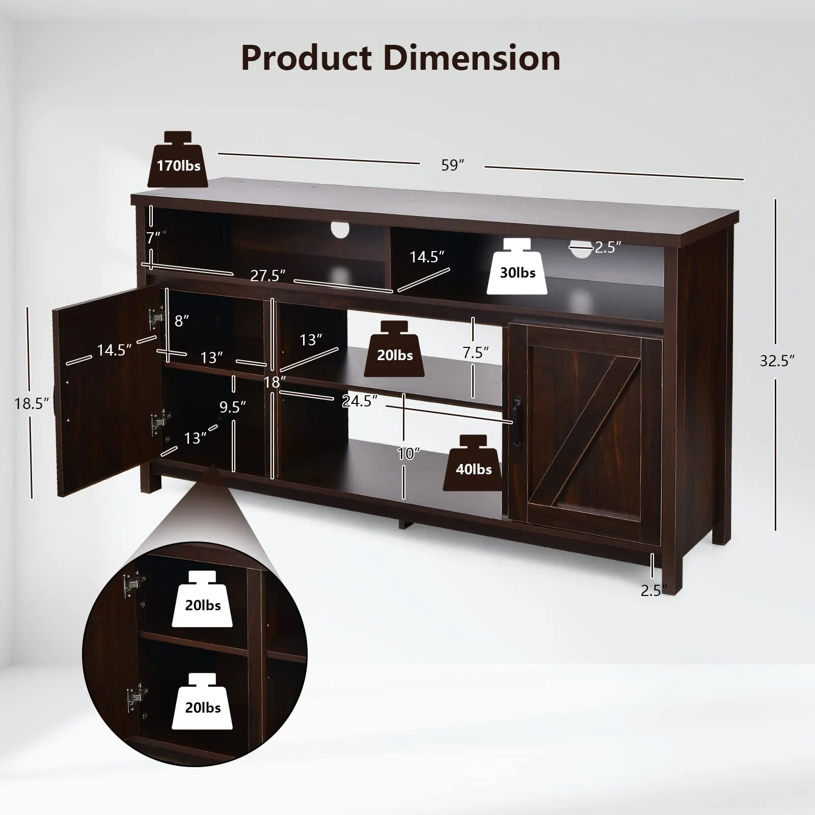 Tangkula Modern Farmhouse TV Stand with Double Barn Doors