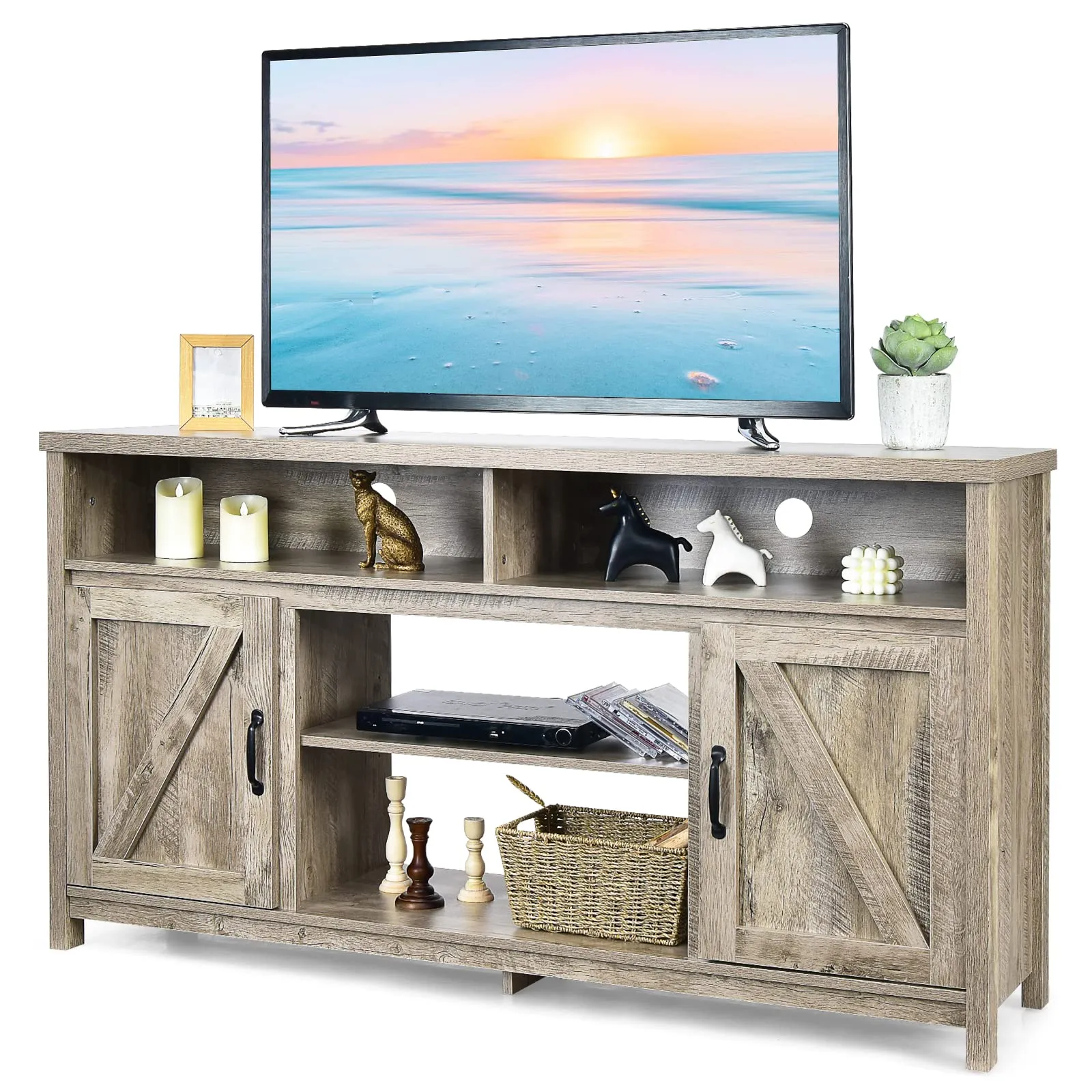 Tangkula Modern Farmhouse TV Stand with Double Barn Doors