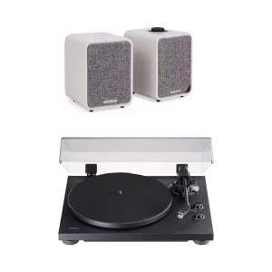 Teac TN-280BT-A3 Bluetooth Turntable Black with Ruark MR1 MK2 Active Bluetooth Speakers Pair Soft Grey