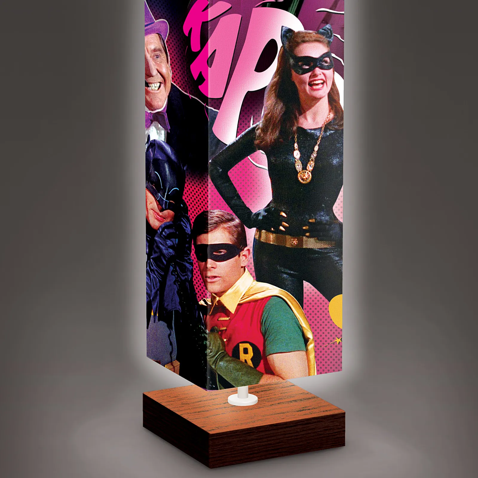 The Bradford Exchange Batman Floor Lamp Features Colorful Graphics of Robin Batgirl Catwoman Joker Penguin Riddler Mr Freeze and Egghead on 4 Sided Fabric Shade with Hands Free Floor Switch  5'-Feet