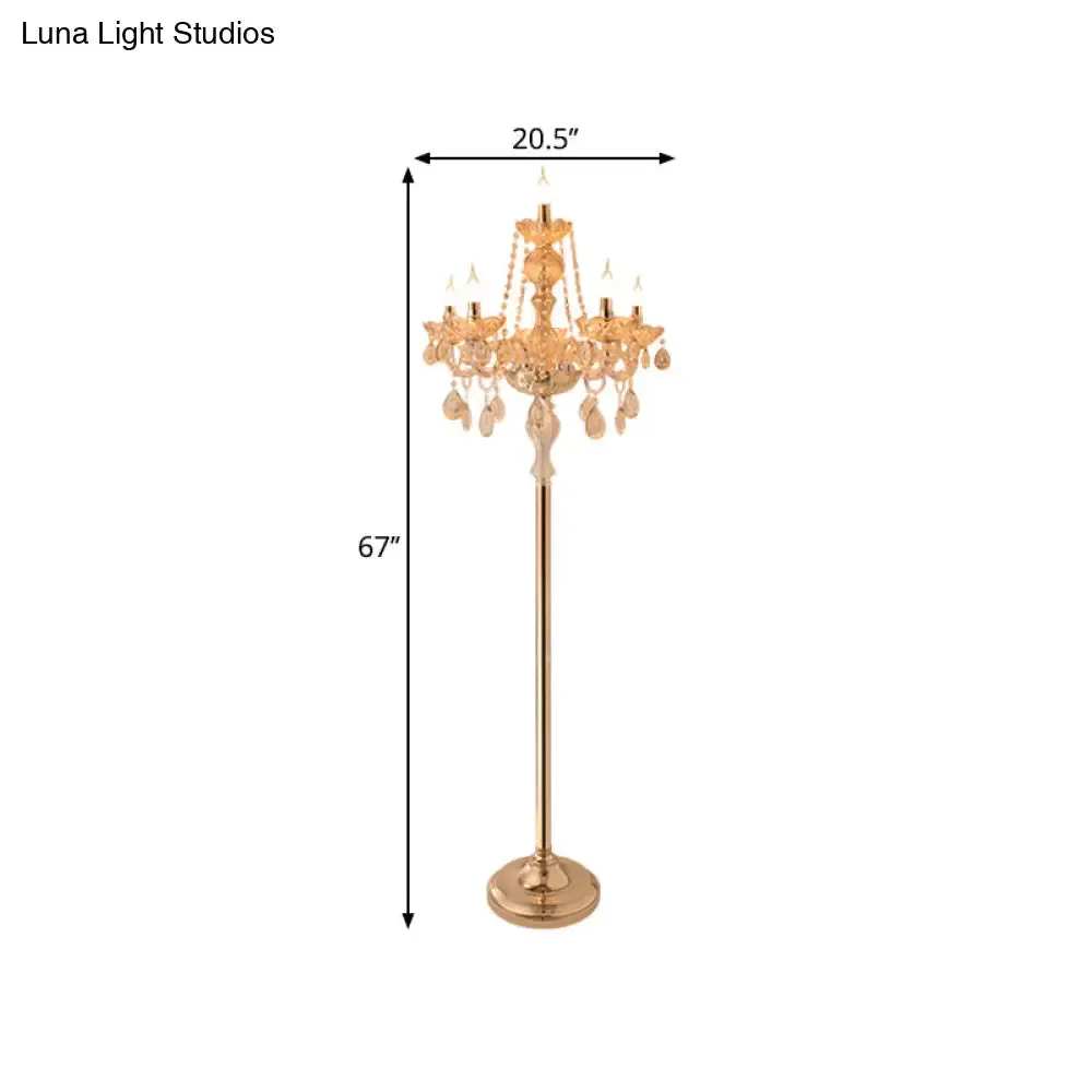 Traditional Clear Crystal Candlestick Floor Lamp with White Shade - Gold Standing Light