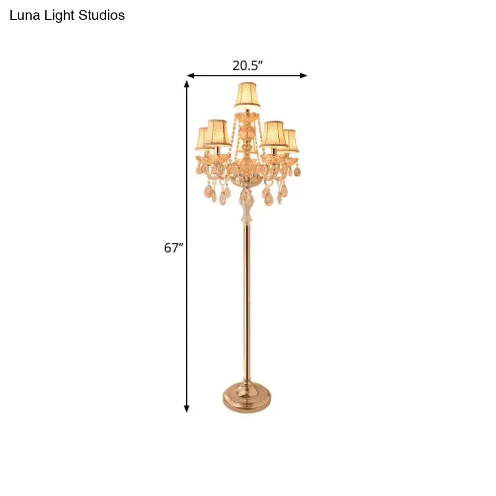 Traditional Clear Crystal Candlestick Floor Lamp with White Shade - Gold Standing Light