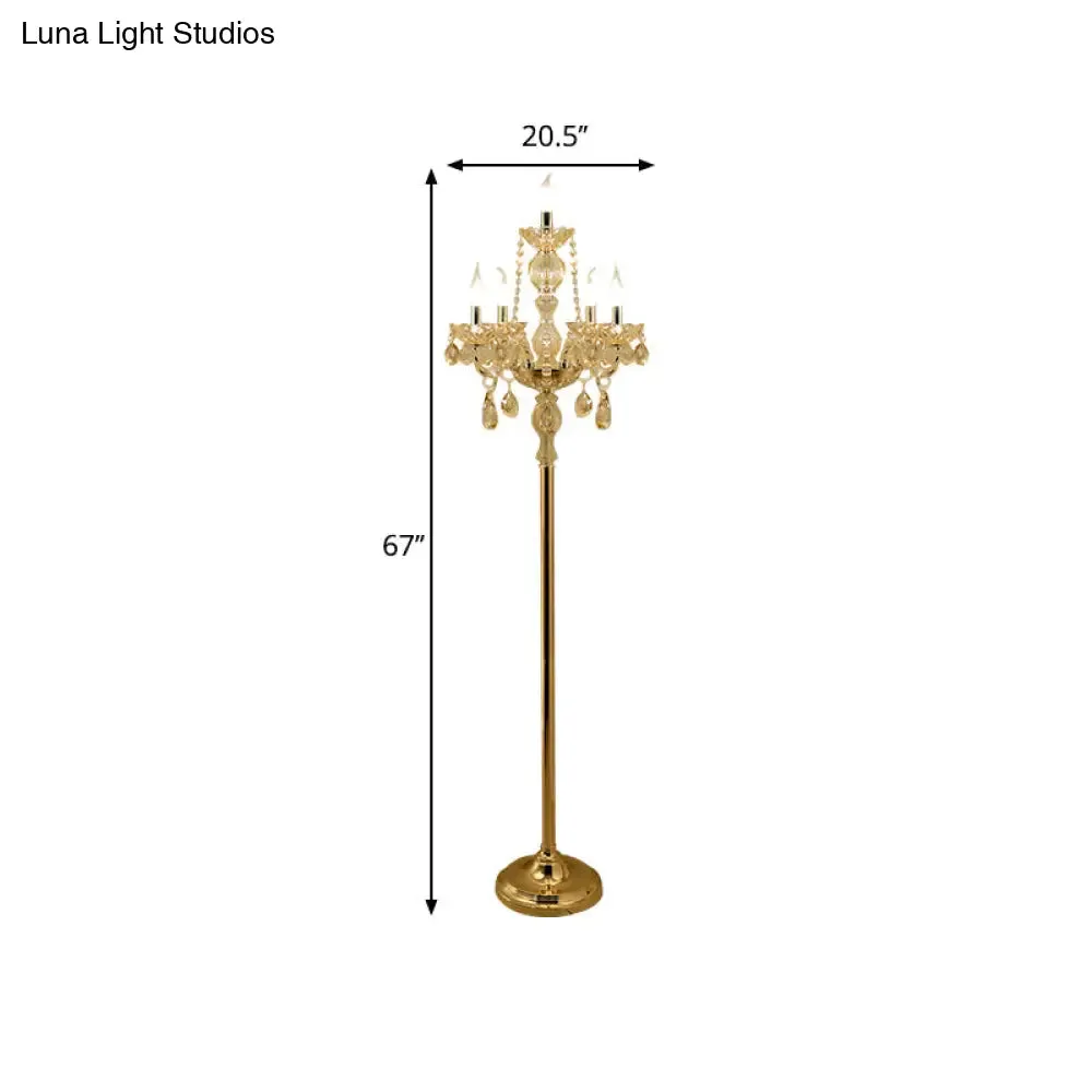 Traditional Clear Crystal Candlestick Floor Lamp with White Shade - Gold Standing Light