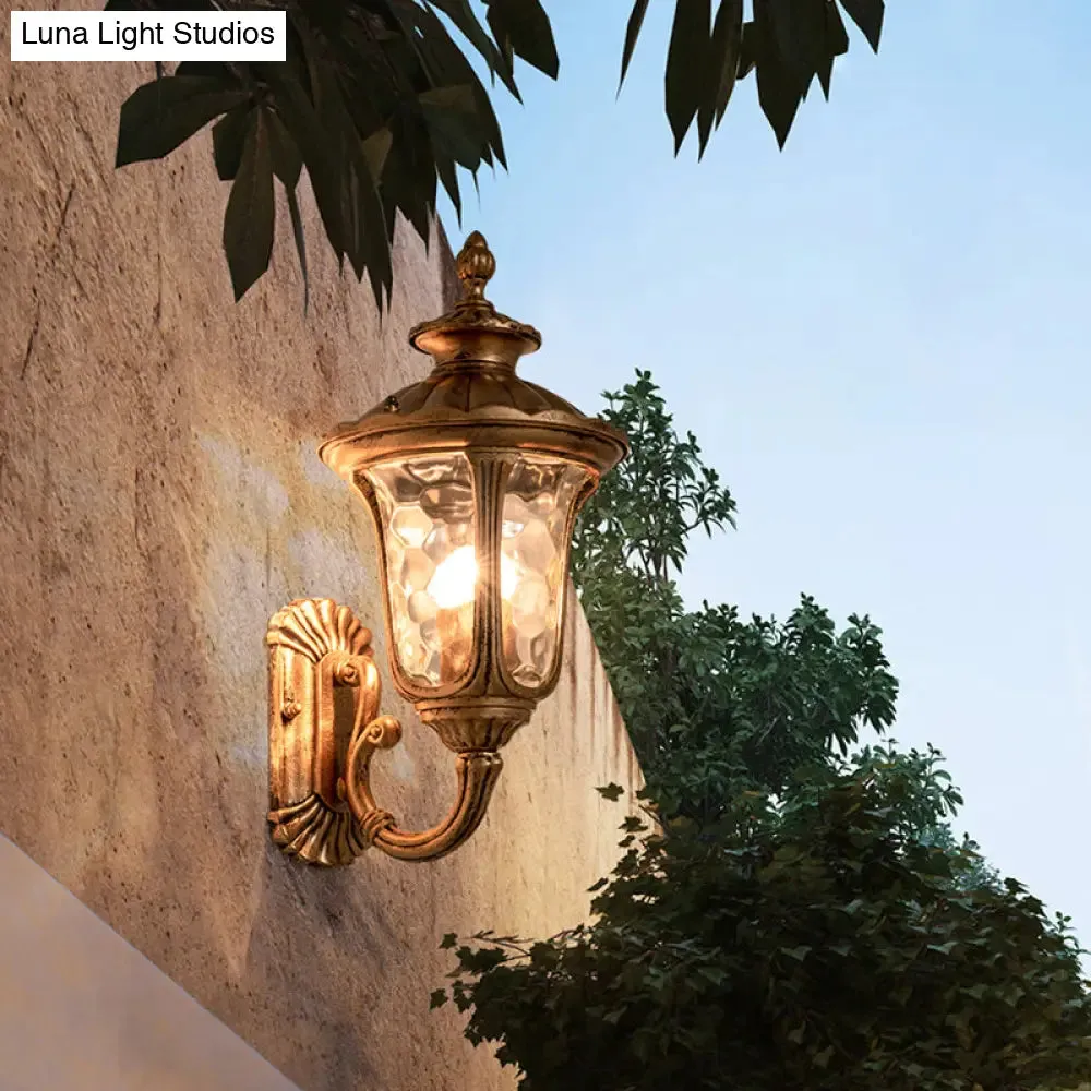 Traditional Ripple Glass Outdoor Wall Light with Bronze Bell Mount - 1-Light Wall Lighting