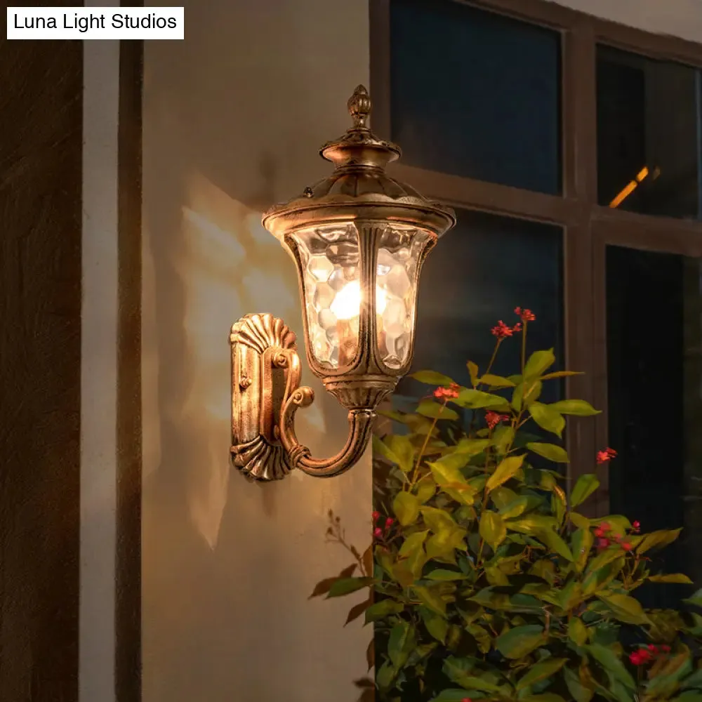 Traditional Ripple Glass Outdoor Wall Light with Bronze Bell Mount - 1-Light Wall Lighting