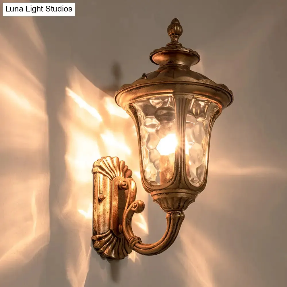 Traditional Ripple Glass Outdoor Wall Light with Bronze Bell Mount - 1-Light Wall Lighting