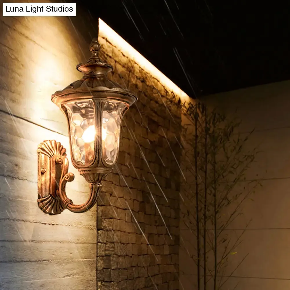 Traditional Ripple Glass Outdoor Wall Light with Bronze Bell Mount - 1-Light Wall Lighting