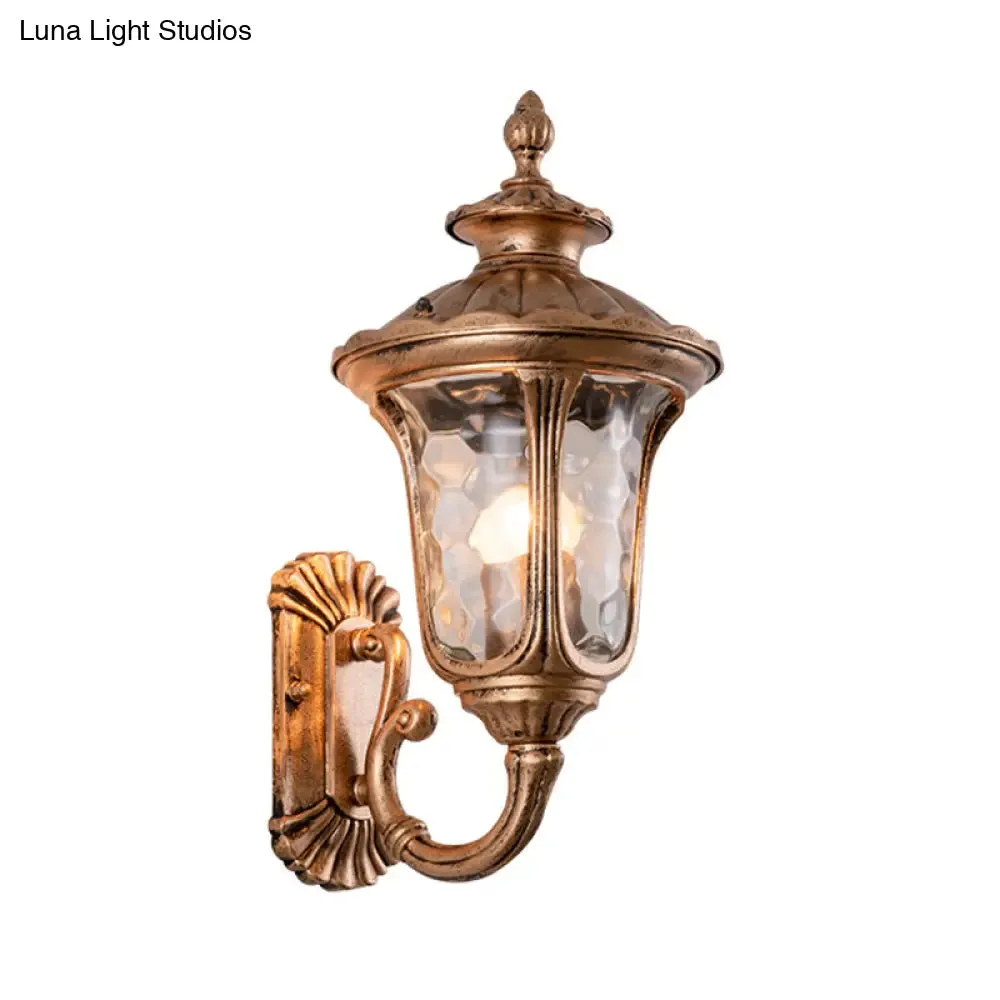 Traditional Ripple Glass Outdoor Wall Light with Bronze Bell Mount - 1-Light Wall Lighting