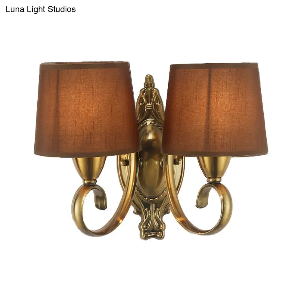 Traditional Wall Mount Lamp 1/2-Light Metal Sconce with Fabric Shade in Coffee for Living Room